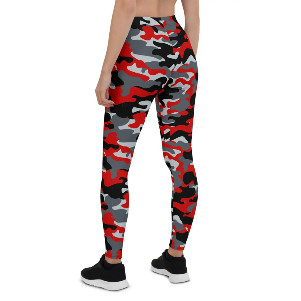 Red and Gray Camo Leggings for Women Maroon Sooty