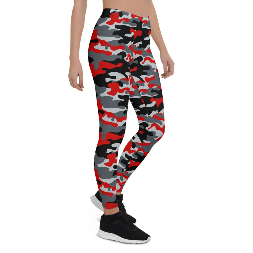 Red and Gray Camo Leggings for Women Maroon Sooty