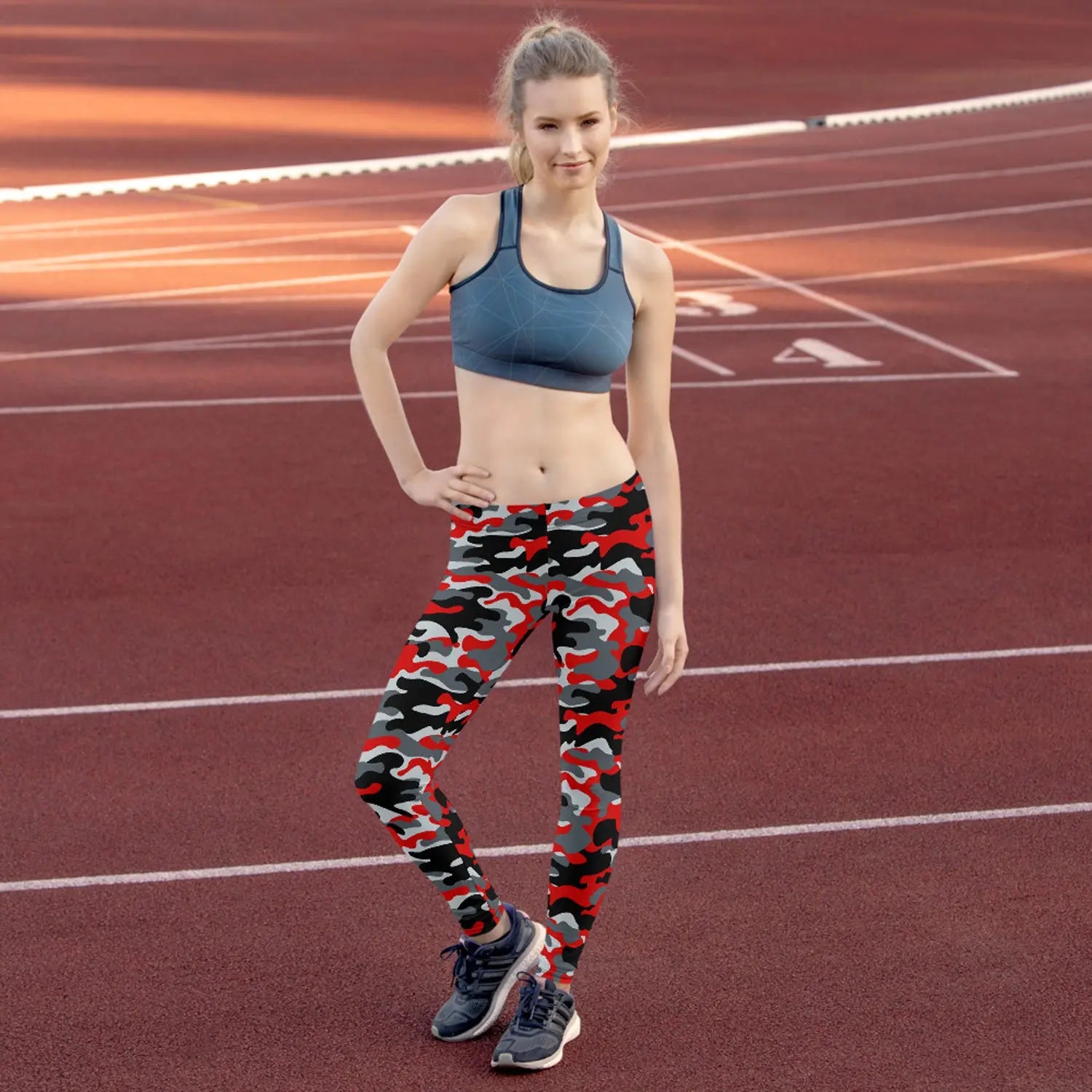 Red and Gray Camo Leggings for Women Maroon Sooty