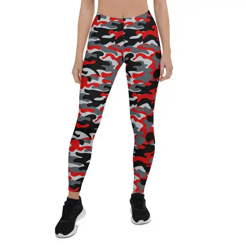 Red and Gray Camo Leggings for Women Maroon Sooty