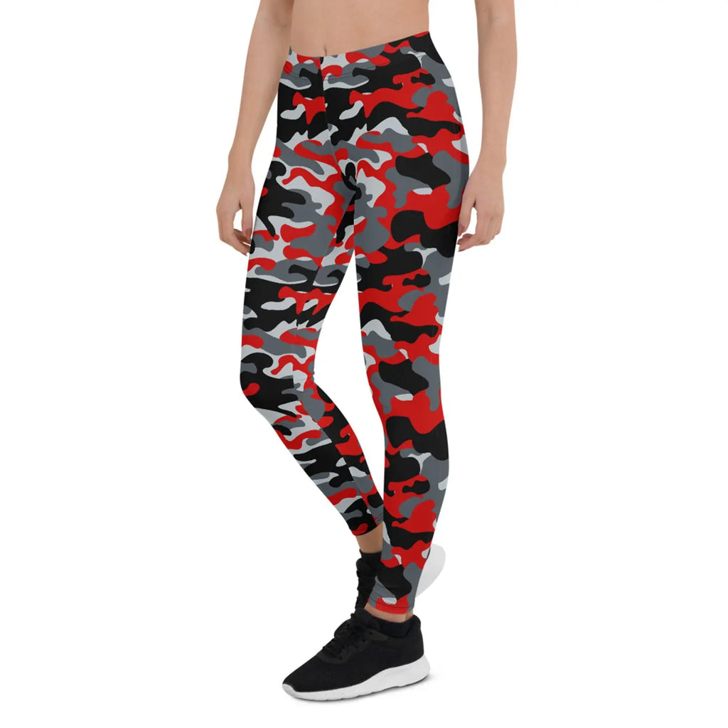 Red and Gray Camo Leggings for Women Maroon Sooty